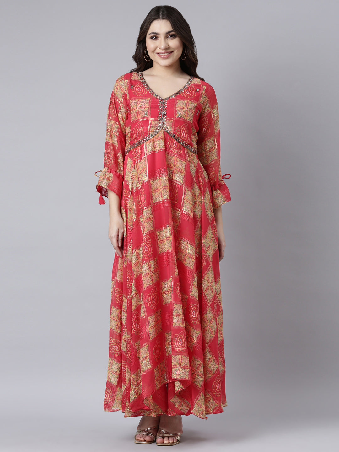 Ethnic Wear Yellow Neerus Party Wear Dresses Women Striped Fit