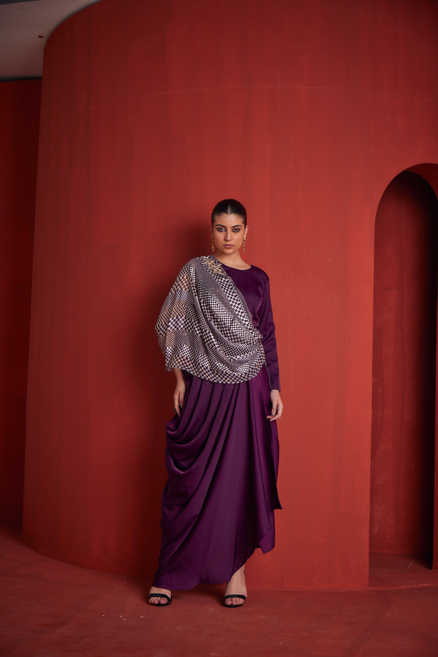 Neeru's Womens Wine Color Lycra Fabric Fusion Set