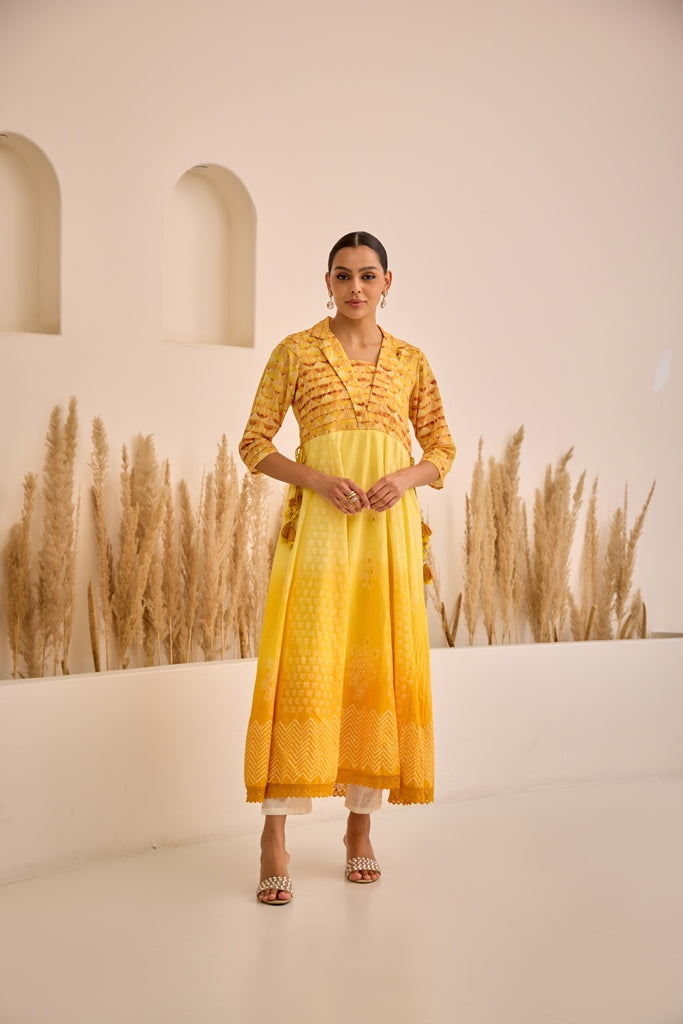 Neerus Lemon Curved Embroidered – Neerus India - Main Image