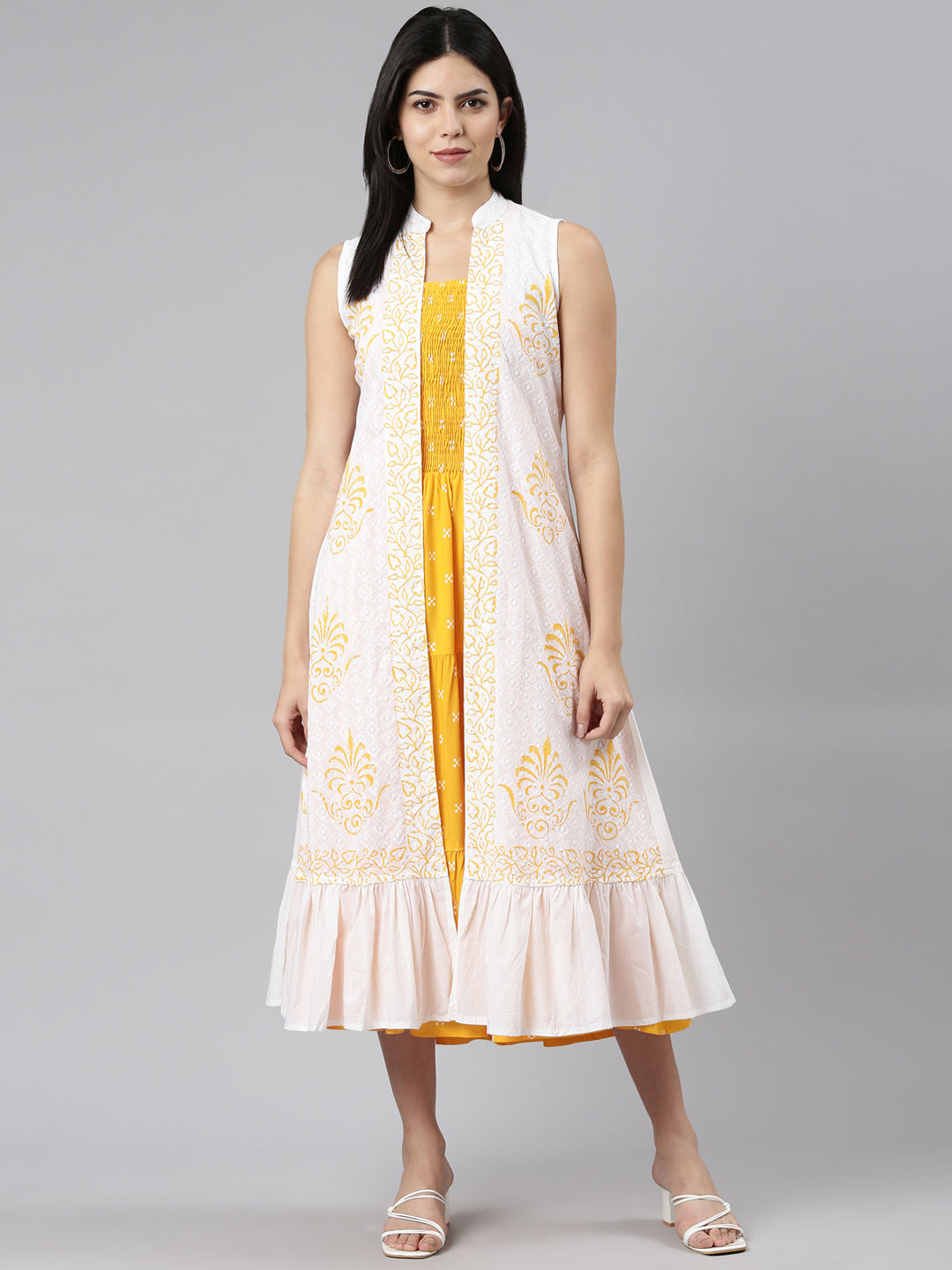 Neerus Yellow Floral Printed Straight Dress for Casual Women Neerus India Neerus Yellow Floral Printed Straight Dress for Casual Women Neerus India