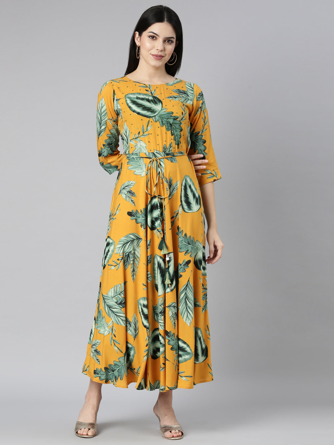 Neerus Yellow Casual Floral Fit and Flare Dresses – Neerus India