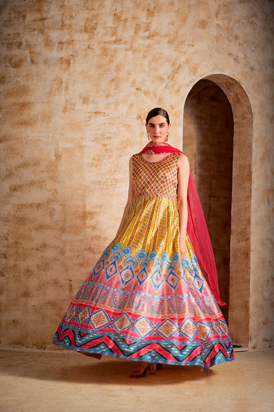 Neeru's Yellow Color Silk Fabric Gown