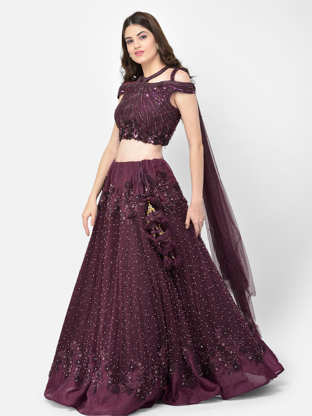 Neeru'S Wine Color Nett Fabric Lehenga Choli – Neerus India