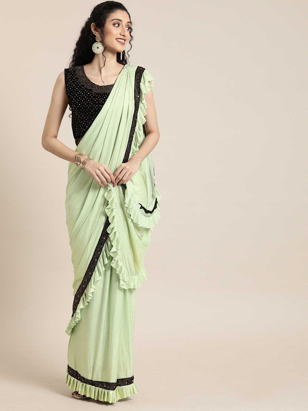Neeru'S Green Color, Lycra Fabric Drape Saree – Neerus India