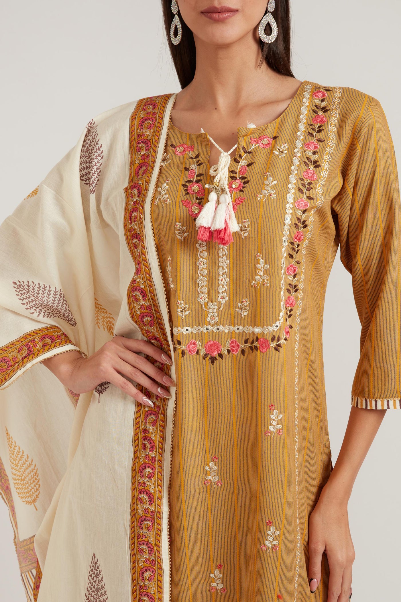 Neeru's Gold Color Cotton Fabric Suit Set