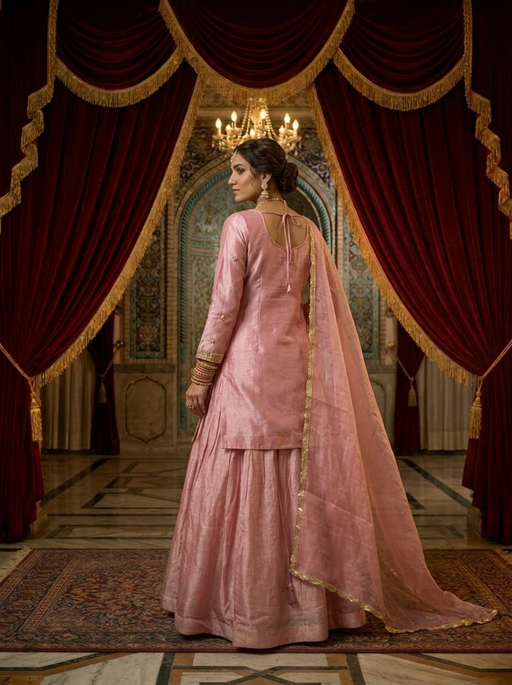 Onion Silk Floral Embroidery Palazzo Set With Dupatta