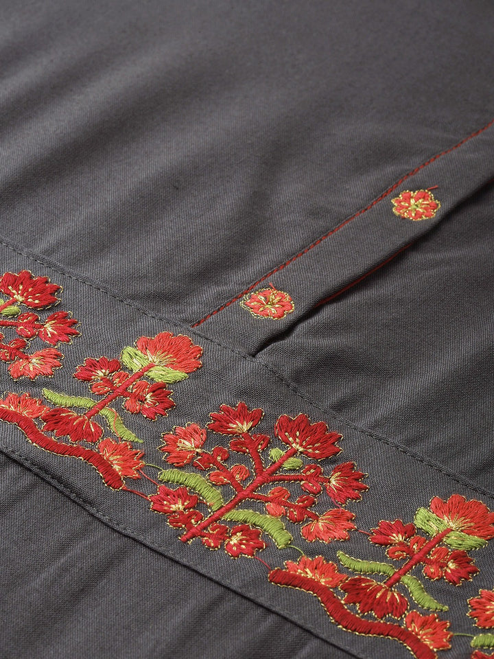 Neerus Grey embroidered A-line kurta - detail view 2