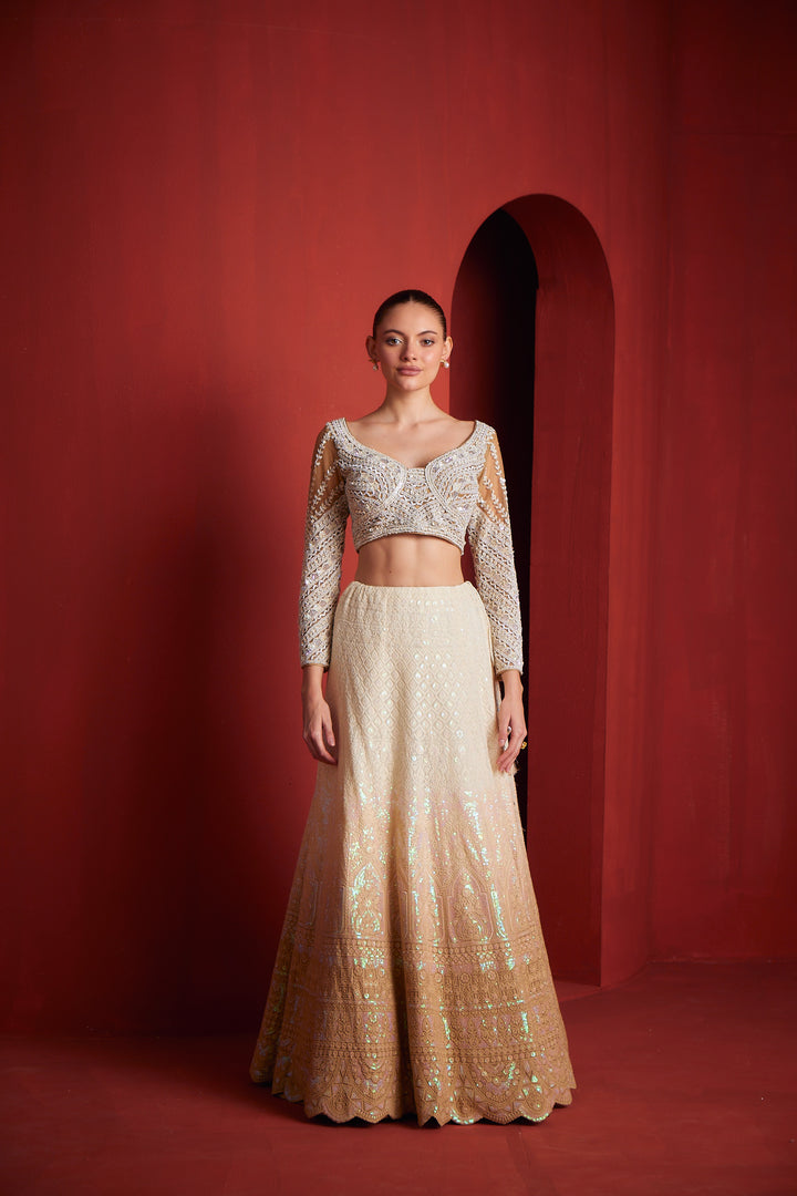 Neerus Womens Beige Color Georgette Fabric Ghagra Set