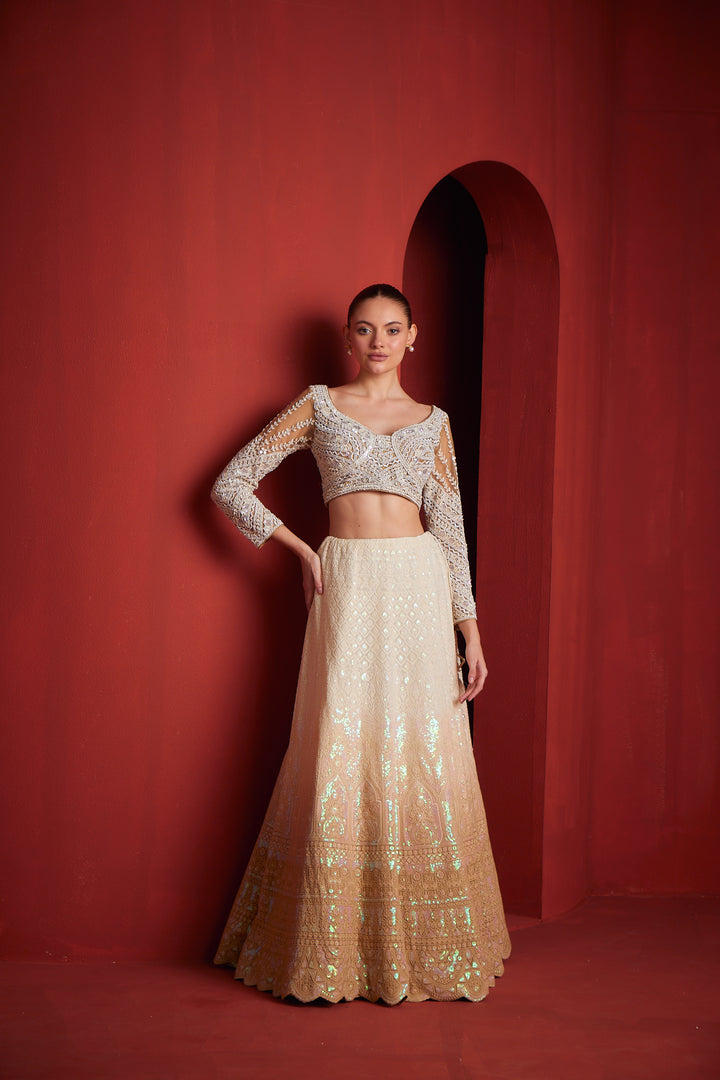 Neerus Womens Beige Color Georgette Fabric Ghagra Set