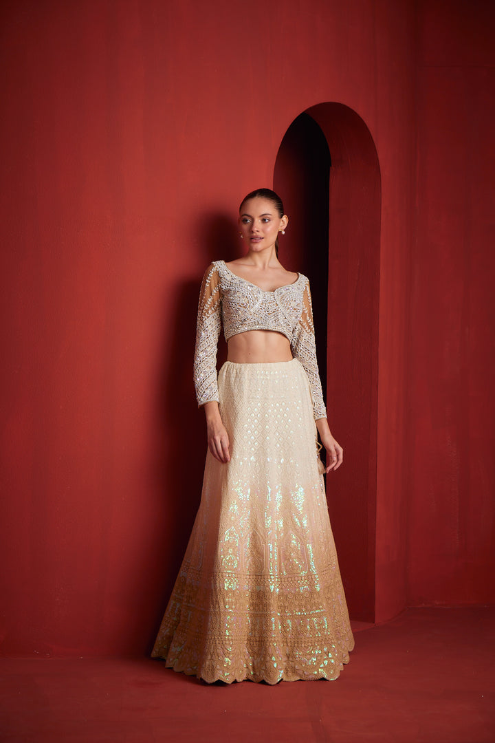 Neerus Womens Beige Color Georgette Fabric Ghagra Set