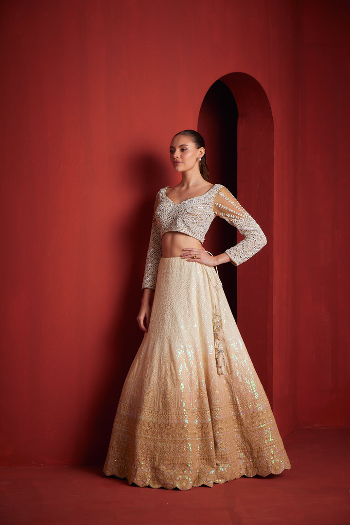 Neerus Womens Beige Color Georgette Fabric Ghagra Set