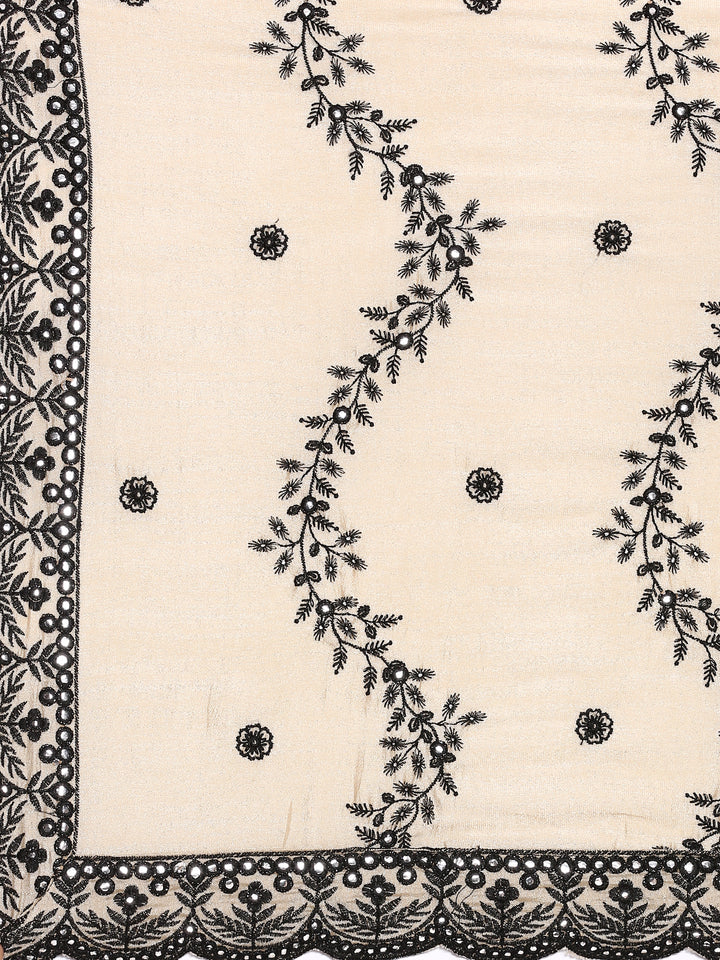 Beige Vichitra Silk Embroidered Short Kali