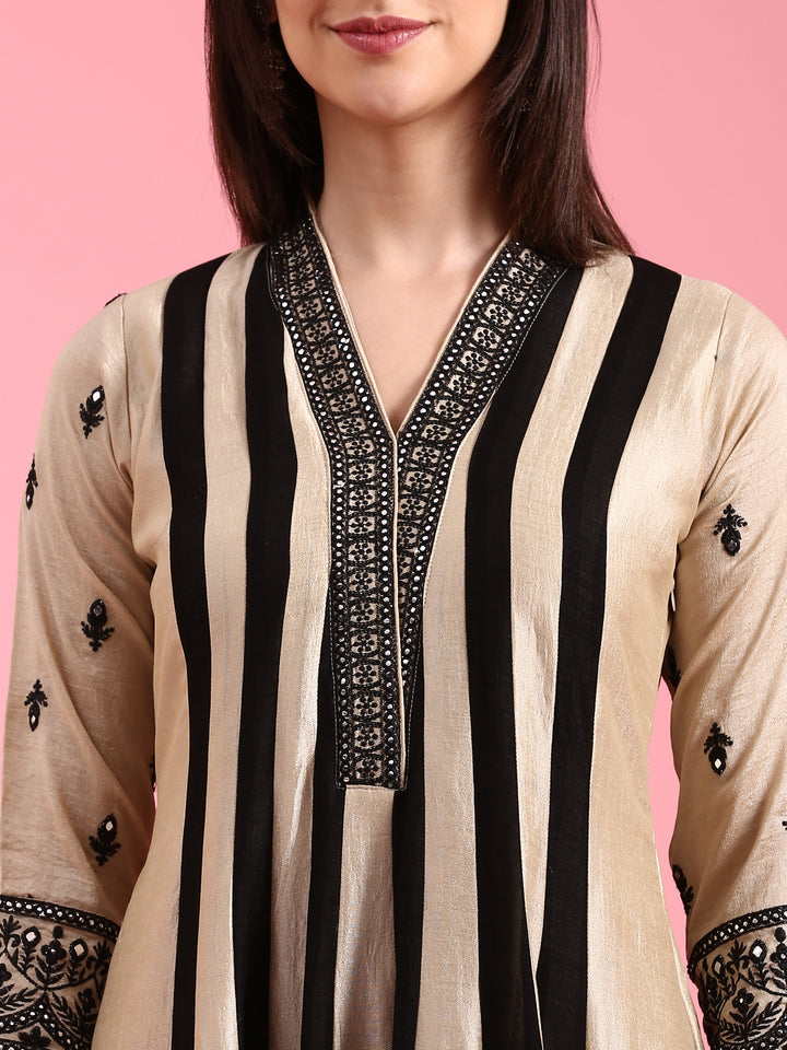 Beige Vichitra Silk Embroidered Short Kali