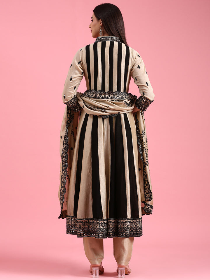 Beige Vichitra Silk Embroidered Short Kali