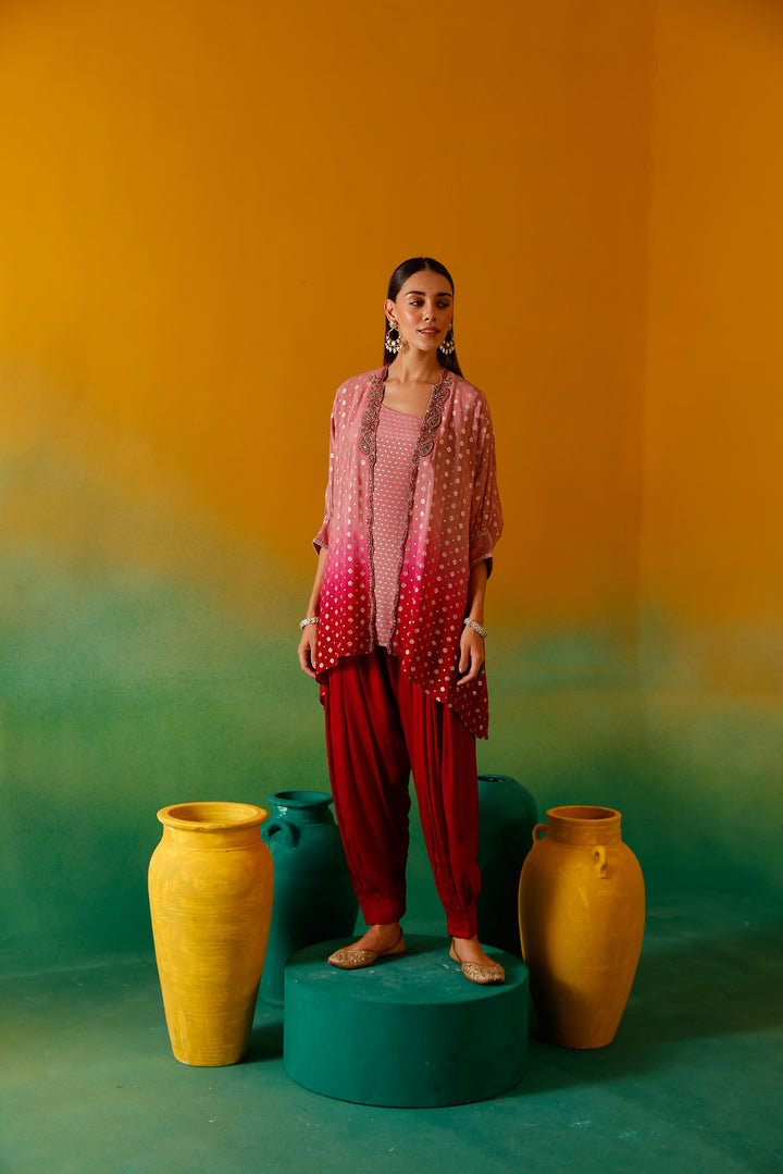 Neerus Onion Beads and Stones Chinon Fabric Co-Ord Set