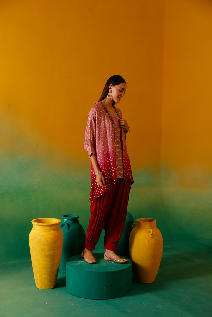 Neerus Onion Beads and Stones Chinon Fabric Co-Ord Set