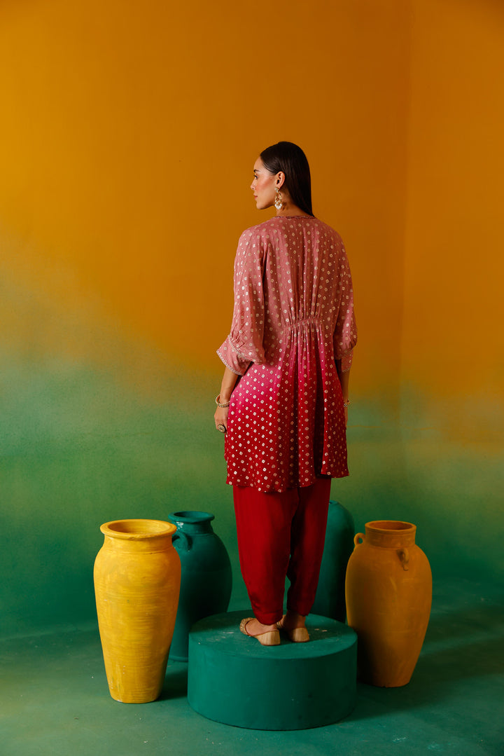 Neerus Onion Beads and Stones Chinon Fabric Co-Ord Set