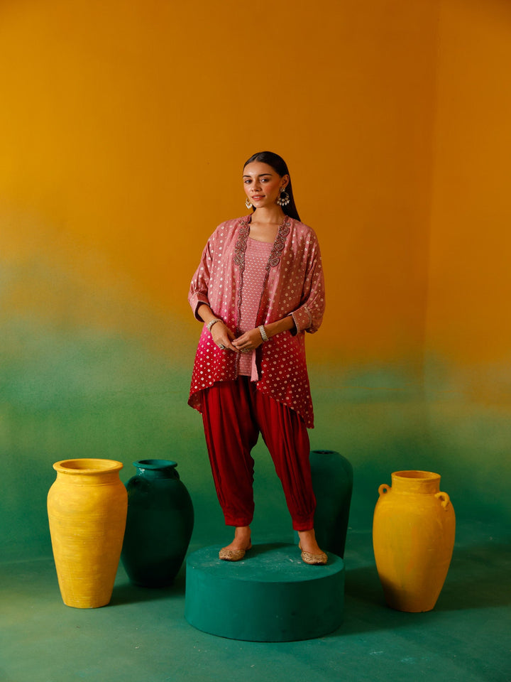 Neerus Onion Beads and Stones Chinon Fabric Co-Ord Set