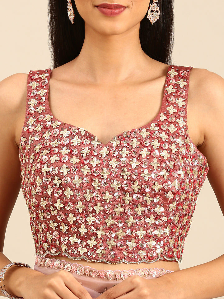 Purple Organza Saree With Hand Embroidery & Readymade Heavy Blouse Hand Embroidered