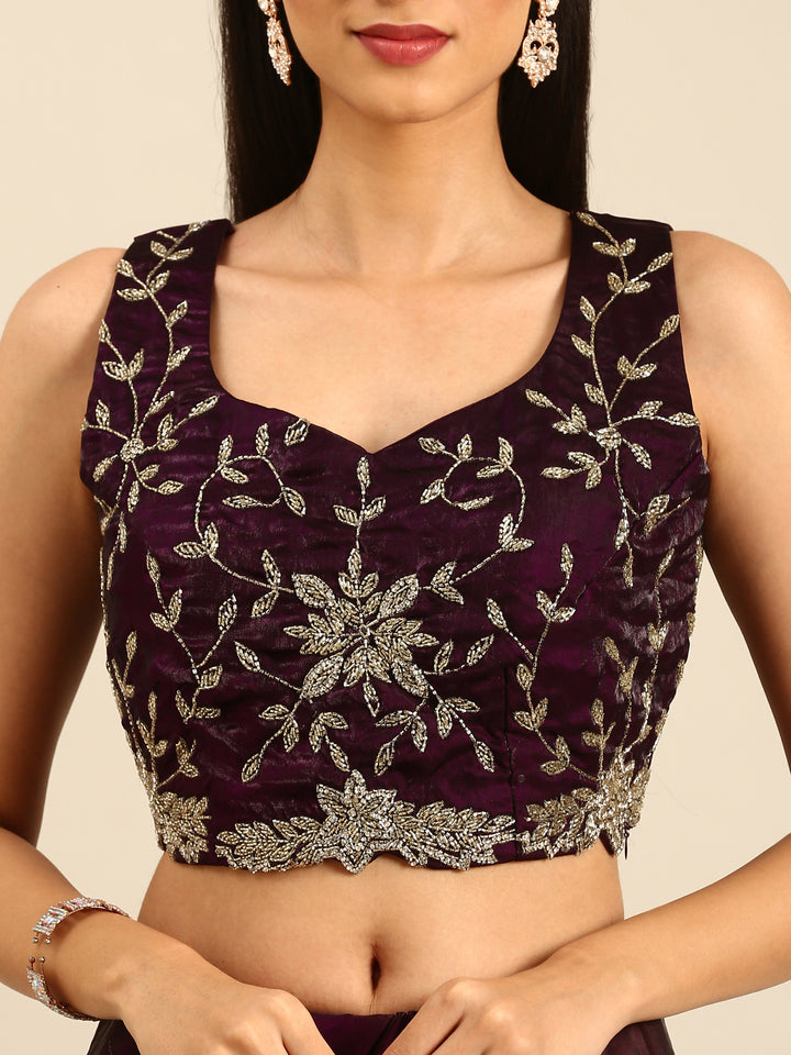 Wine shimmer tissue saree with cut Dana & Swarovski embroidery