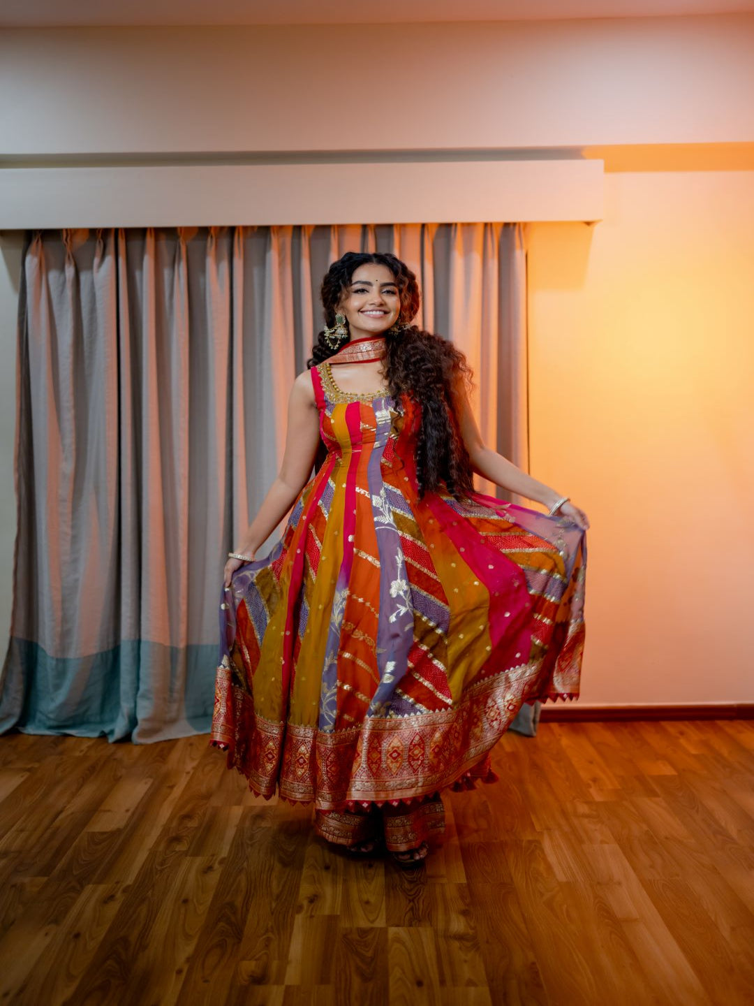 Neerus Multicolor Embroidery Organza Fabric Anarkali Plazzo and Dupatta