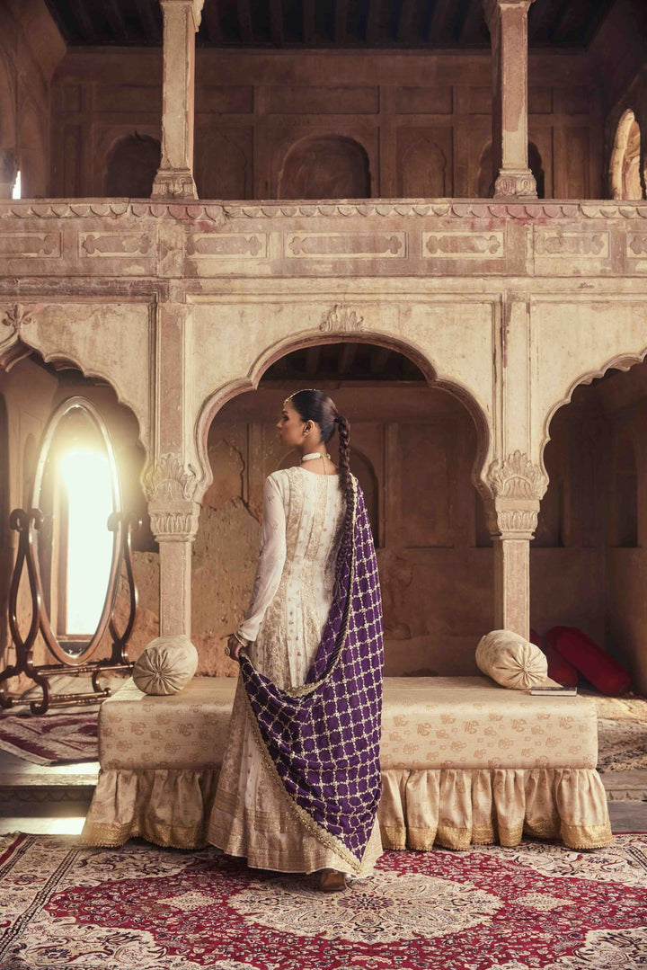 Neerus Purple Zari Embroidery Georgette Fabric Kurta and Trouser with Dupatta