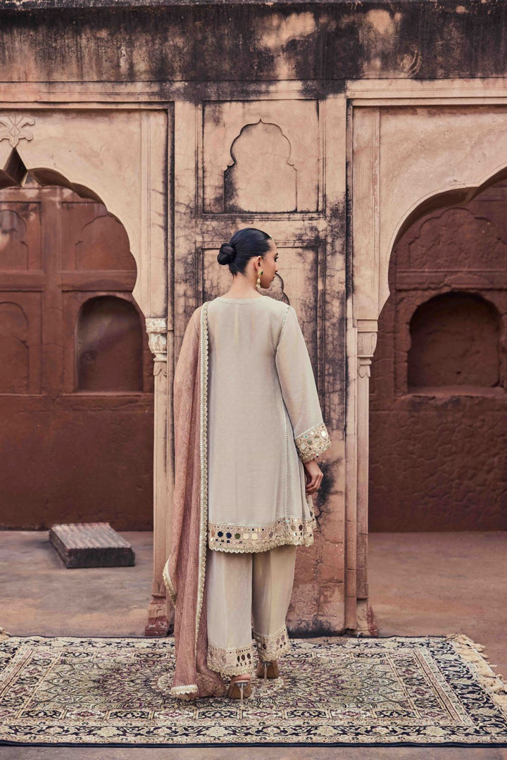 Neerus Gold Mirror Work Organza Fabric Kurta and Trouser with Dupatta