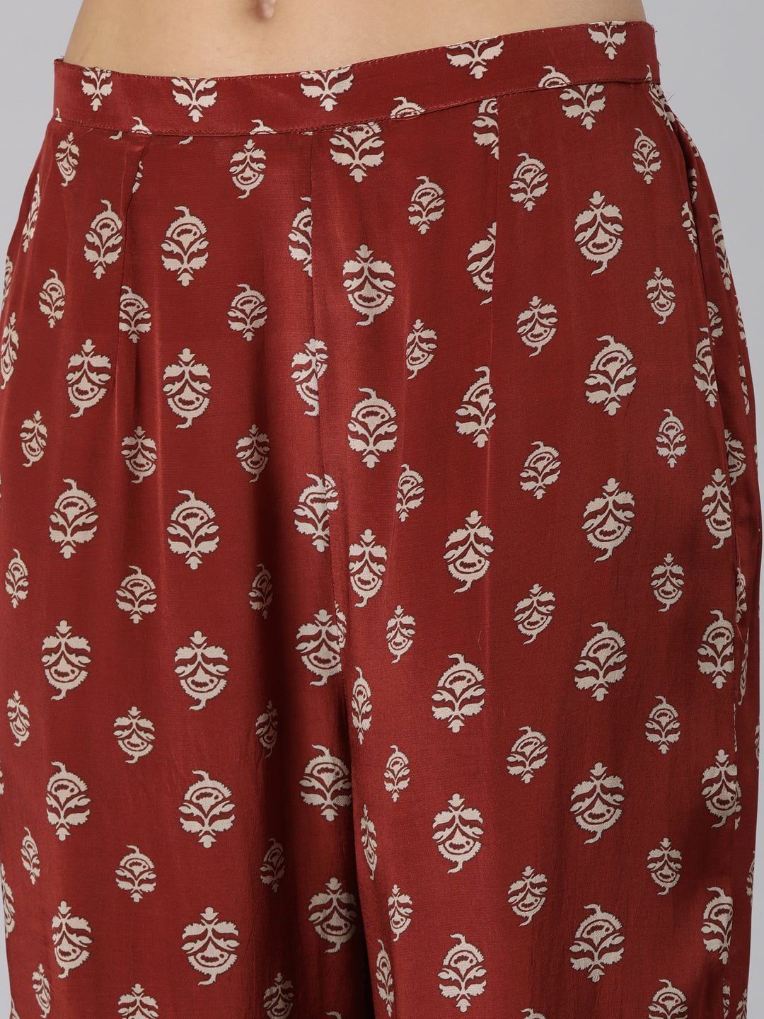 Neerus Maroon floral printed co-ord set kurta and trouser - detail view 3