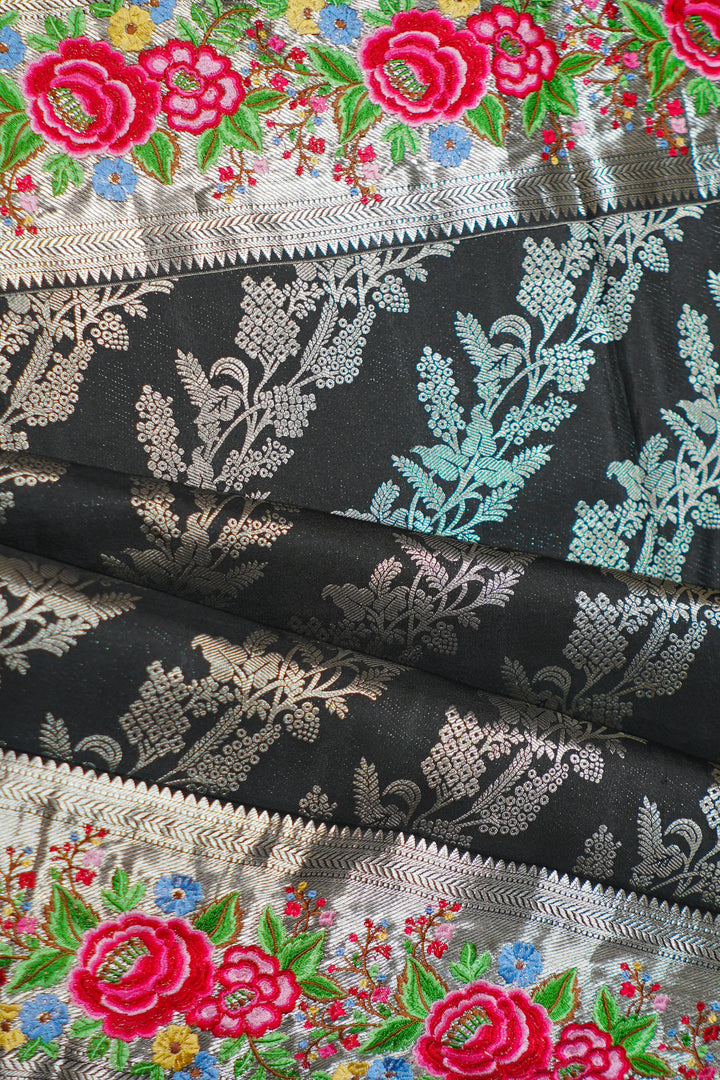 Black Banaras Silk Petite Point Embroidery Saree