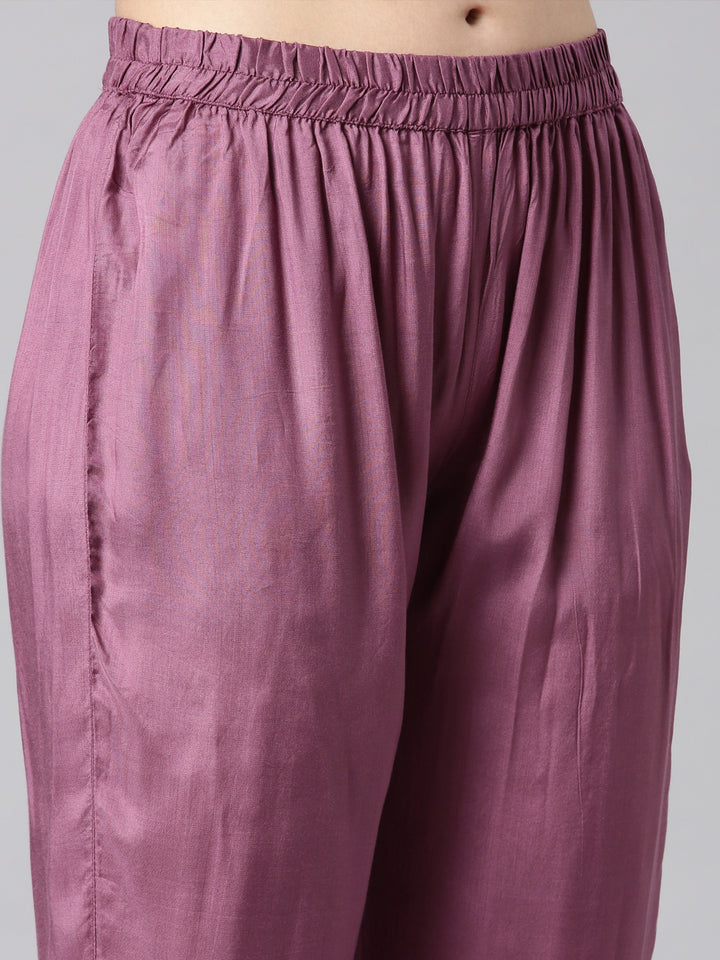 Neerus Purple Printed Kaftan Kurta and Trousers With Dupatta