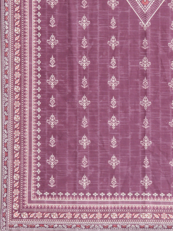 Neerus Purple Printed Kaftan Kurta and Trousers With Dupatta