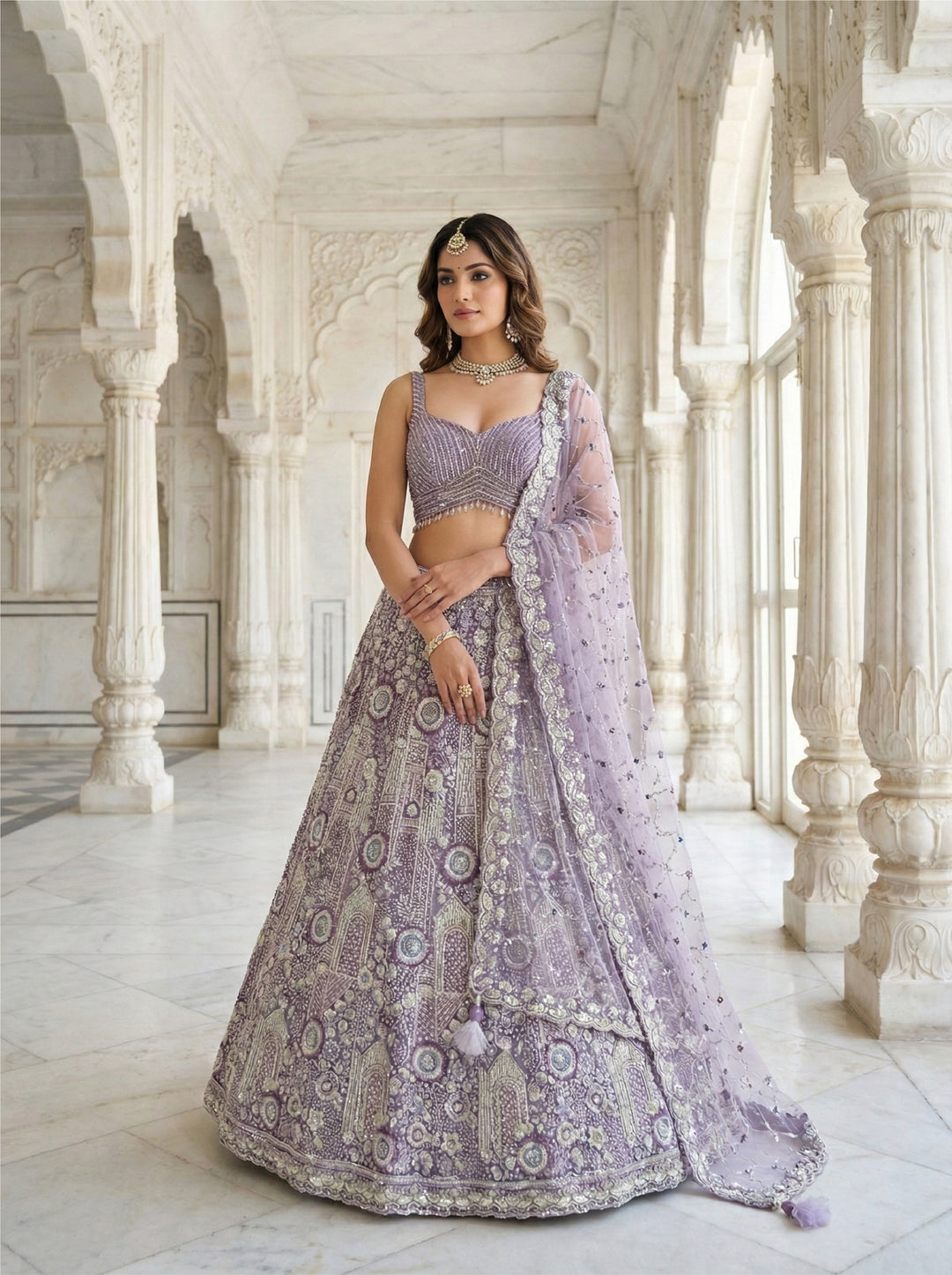 lehenga dress purple Glam Purple Lehenga Set with Tassels, Sequined Blouse & Flowing Dupatta Purple / M / 3 Days