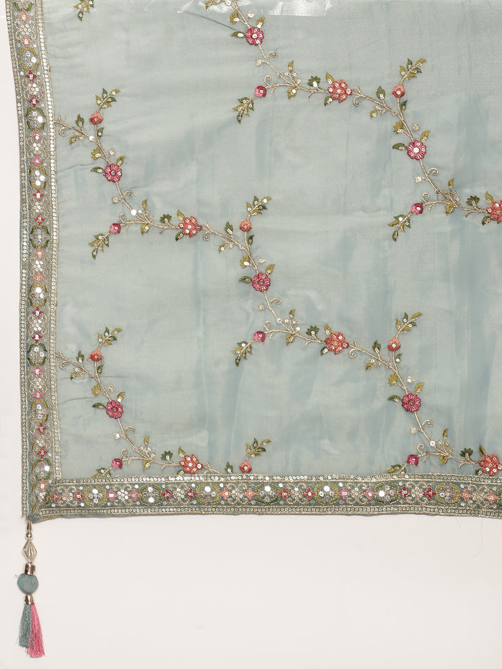 Rama Tissue Silk Ghagra Set With Embroiderey