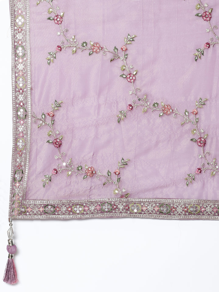 Lavender tissue embroidered Three piece ghagra set