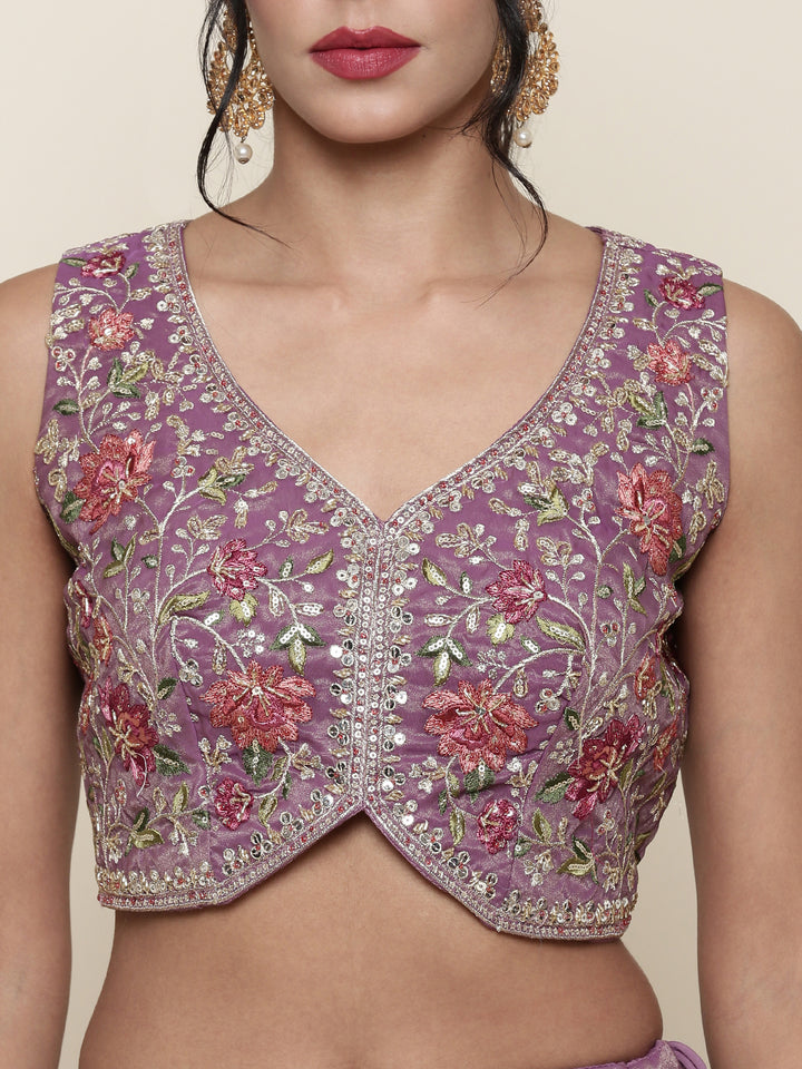 Lavender tissue embroidered Three piece ghagra set