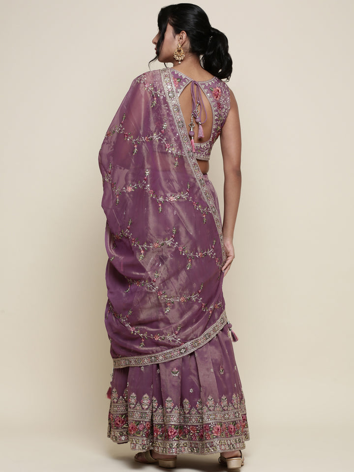 Lavender tissue embroidered Three piece ghagra set