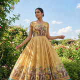 Yellow Dola Poly Digital Print Long Dress