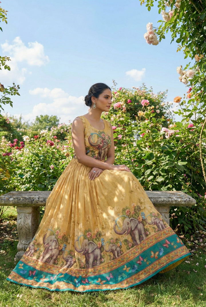Yellow Dola Poly Digital Print Long Dress