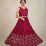 Maroon Georgette Digital Print Long Dress