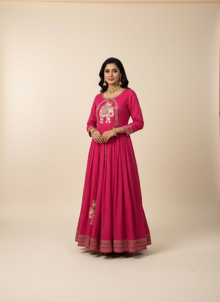 Rani Pink Chinnon Printed Long Dress