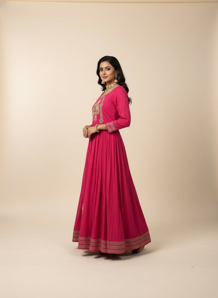 Rani Pink Chinnon Printed Long Dress
