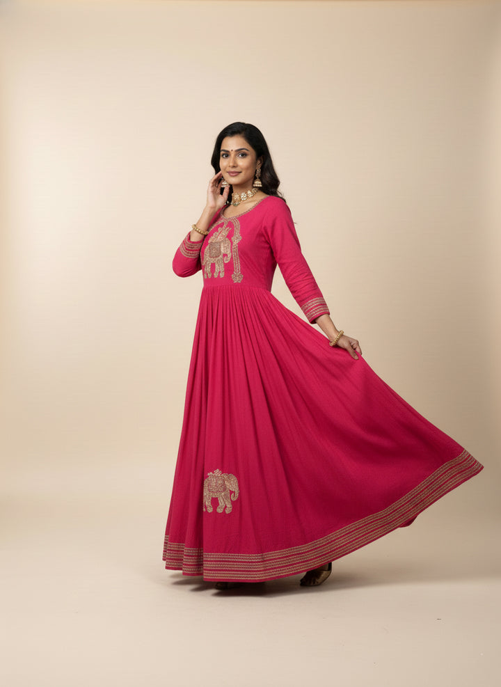 Rani Pink Chinnon Printed Long Dress