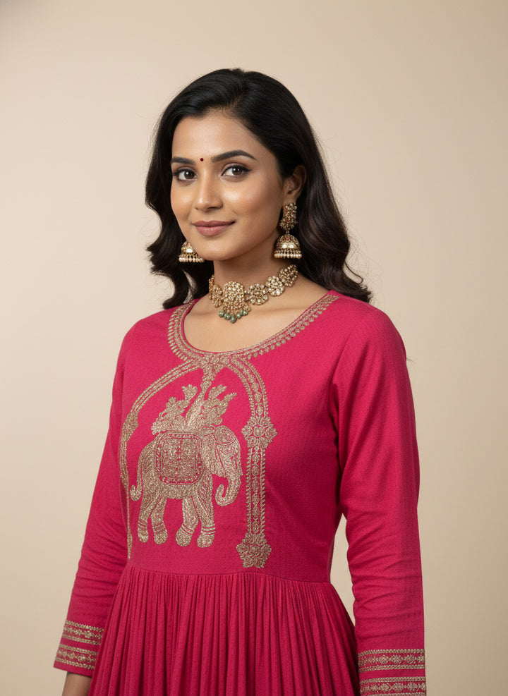 Rani Pink Chinnon Printed Long Dress