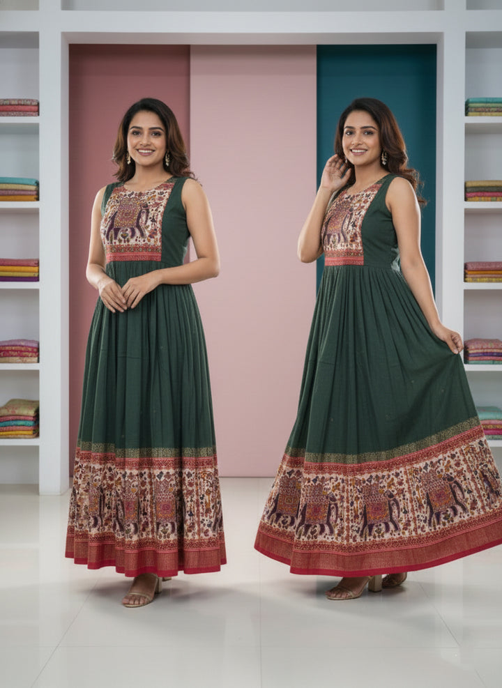Green Dola Poly Digital Print Long Dress