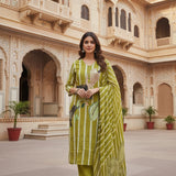 Lime Green Linen Digital Print Three Piece Set
