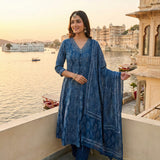 Indigo Cotton Digital Print Three Piece Set