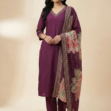 Wine Rayon Three Piece Set