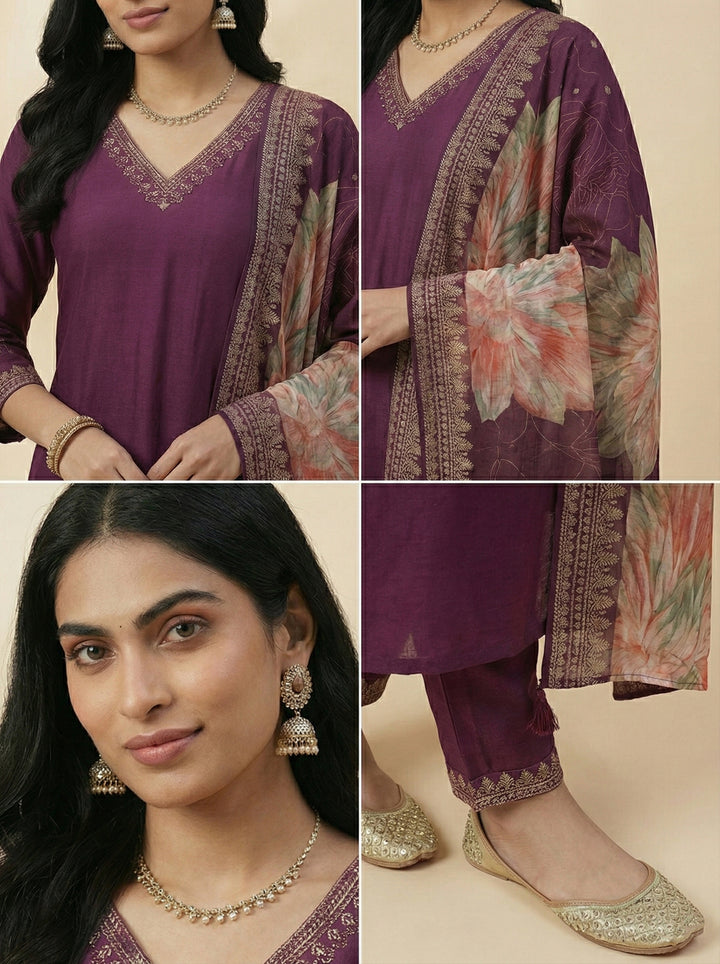 Wine Rayon Three Piece Set