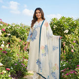 Off White Muslin Floral Printed Three Piece Set