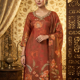 Rust Tissue Floral Printed Three Piece Set